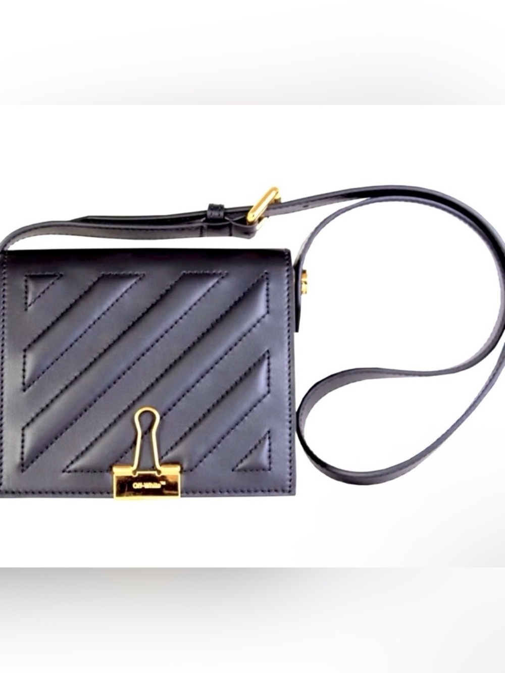 Off-White Cross 18 Quilted Binder Clip Shoulder Bag Black NWOT